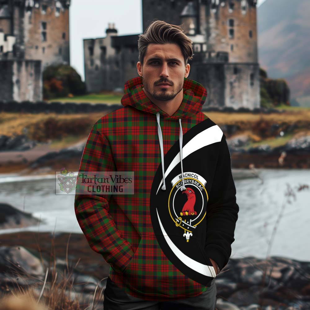 Tartan Vibes Clothing MacNicol (McNicol) Tartan Cotton Hoodie with Family Crest Circle Style