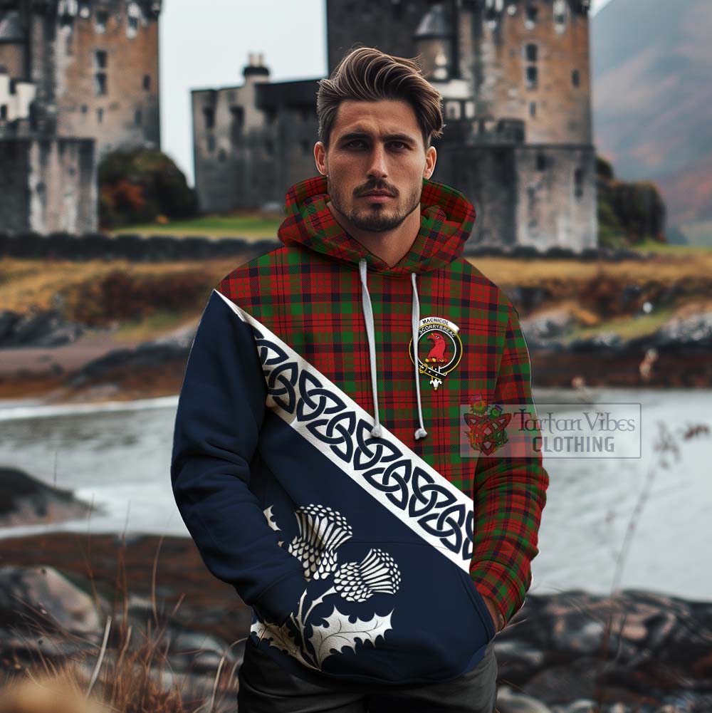 Tartan Vibes Clothing MacNicol (McNicol) Tartan Cotton Hoodie Featuring Thistle and Scotland Map