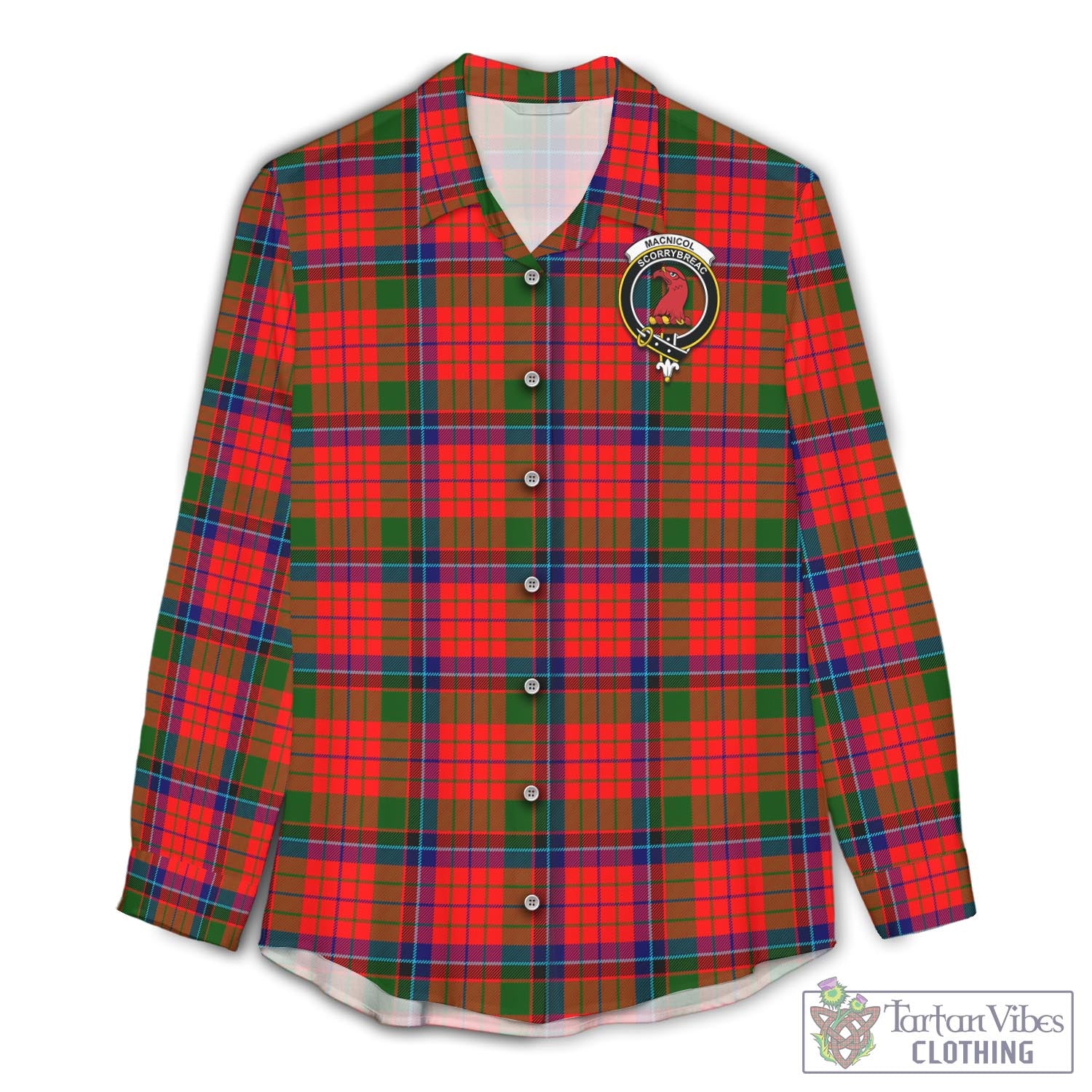 Tartan Vibes Clothing MacNicol of Scorrybreac Tartan Womens Casual Shirt with Family Crest