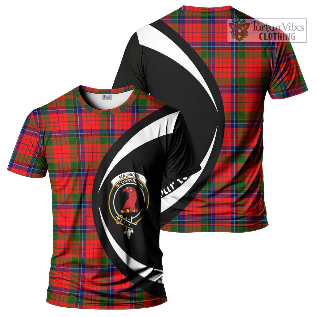 Tartan Vibes Clothing MacNicol of Scorrybreac Tartan T-Shirt with Family Crest Circle Style