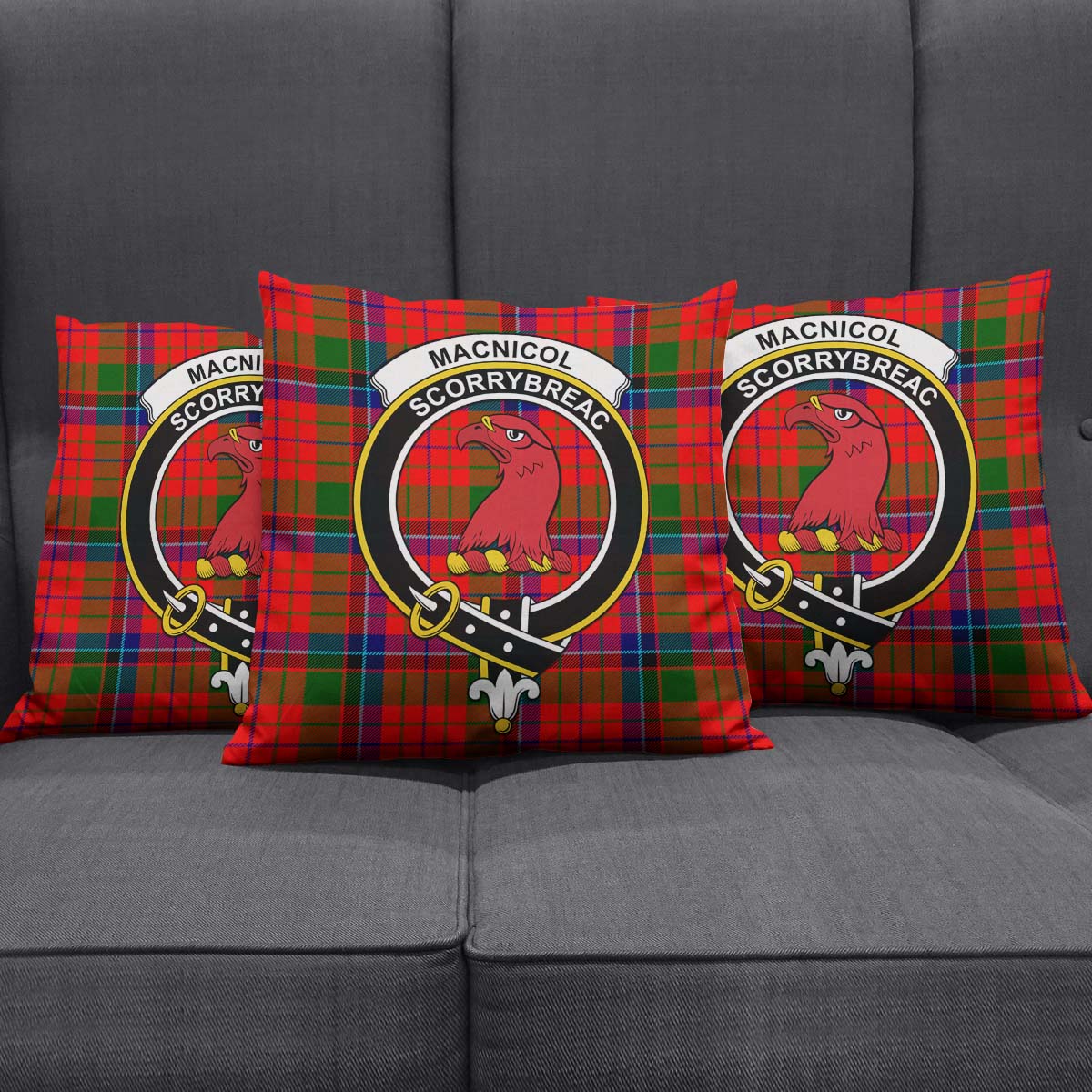 MacNicol of Scorrybreac Tartan Pillow Cover with Family Crest Square Pillow Cover - Tartanvibesclothing