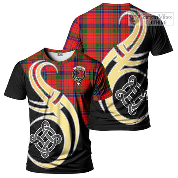 MacNicol of Scorrybreac Tartan T-Shirt with Family Crest and Celtic Symbol Style