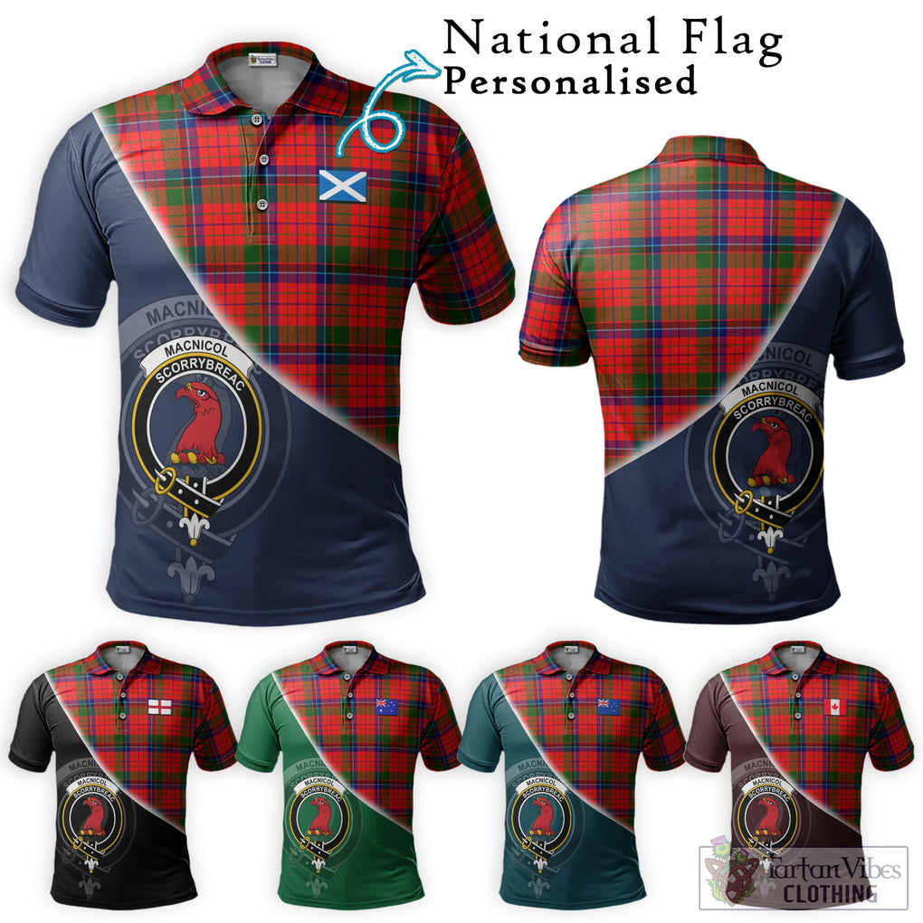 MacNicol of Scorrybreac Tartan Polo Shirt with Personalised National Flag and Family Crest Half Style Maroon - Tartanvibesclothing Shop