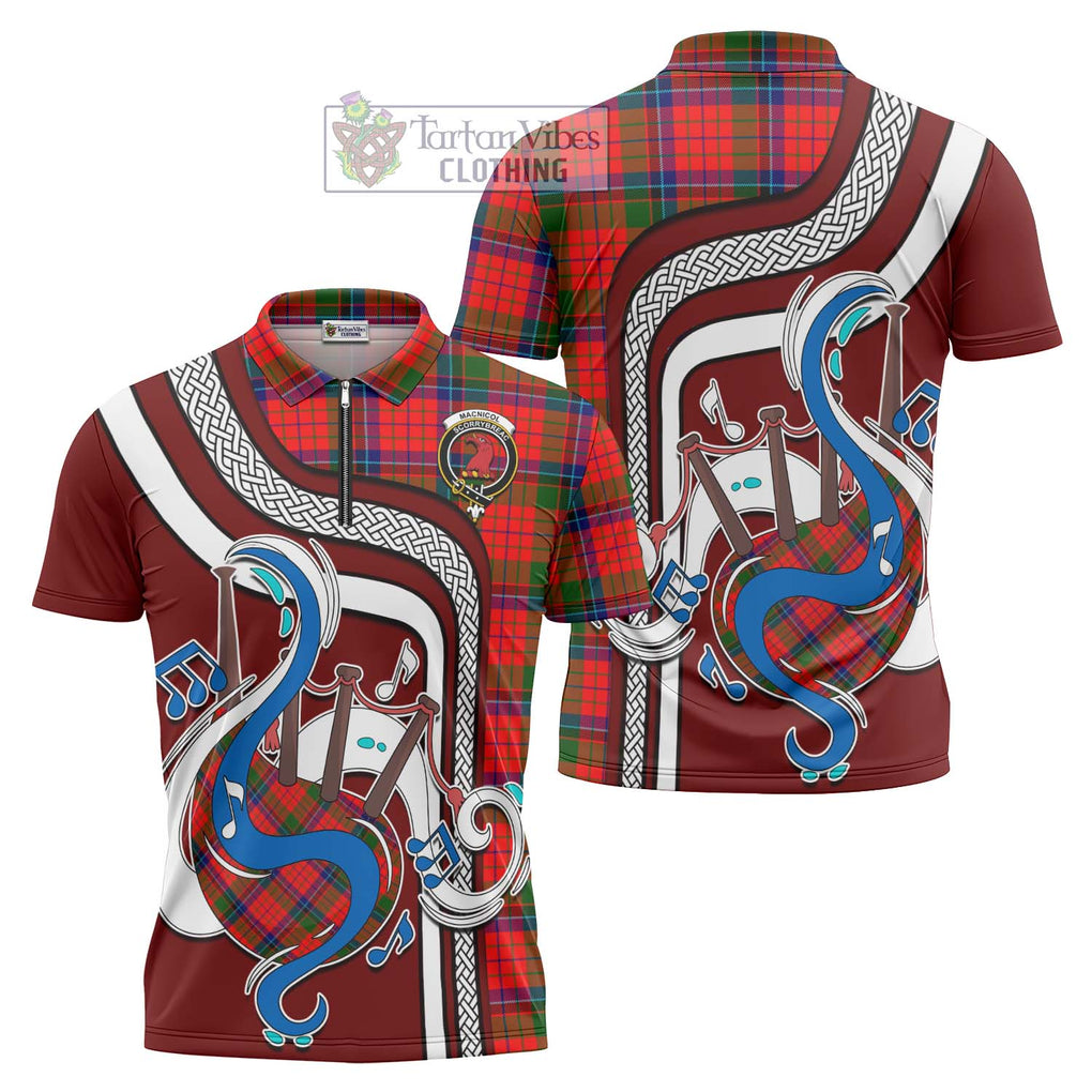 MacNicol of Scorrybreac Tartan Zipper Polo Shirt with Epic Bagpipe Style Unisex - Tartanvibesclothing Shop