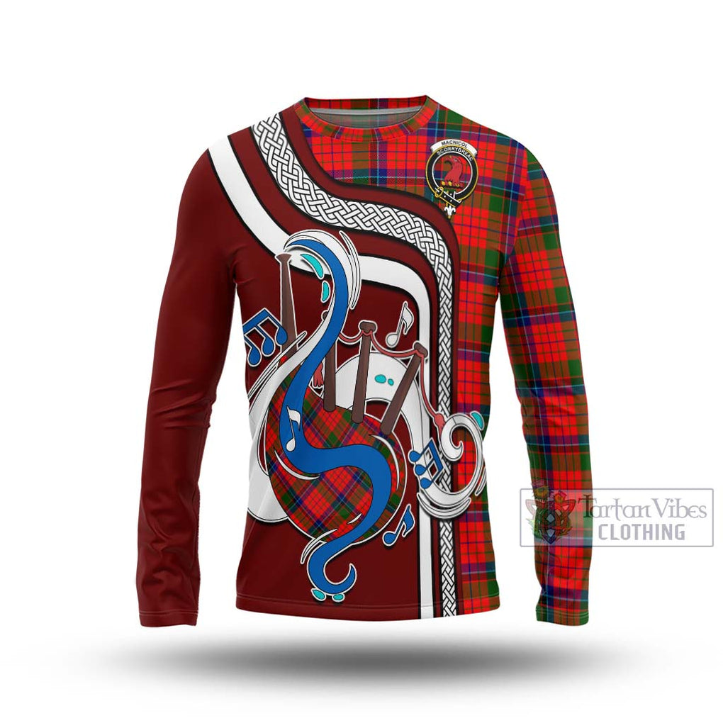 Tartan Vibes Clothing MacNicol of Scorrybreac Tartan Long Sleeve T-Shirt with Epic Bagpipe Style