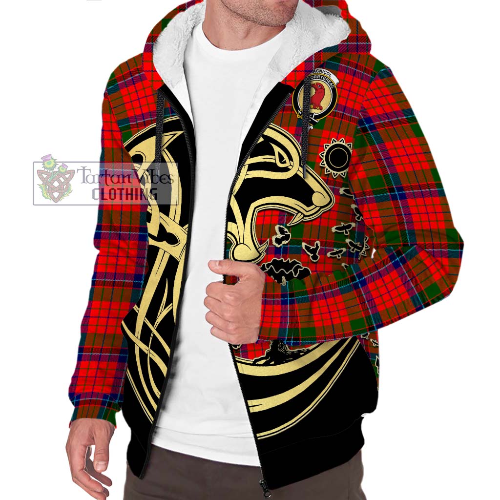 Tartan Vibes Clothing MacNicol of Scorrybreac Tartan Sherpa Hoodie with Family Crest Celtic Wolf Style