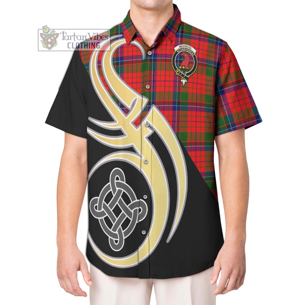 MacNicol of Scorrybreac Tartan Short Sleeve Button Shirt with Family Crest and Celtic Symbol Style Kid - Tartan Vibes Clothing