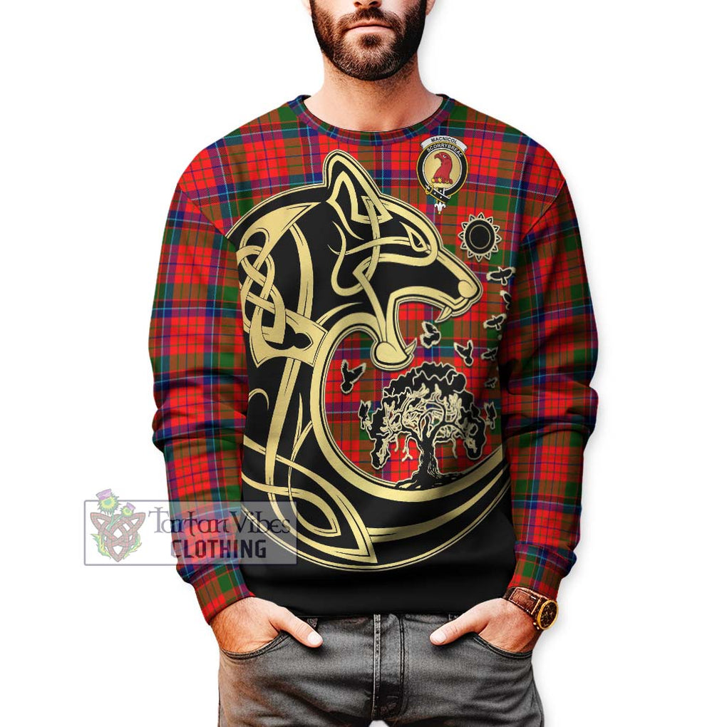 MacNicol of Scorrybreac Tartan Sweatshirt with Family Crest Celtic Wolf Style Unisex - Tartan Vibes Clothing