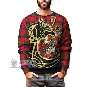 MacNicol of Scorrybreac Tartan Sweatshirt with Family Crest Celtic Wolf Style