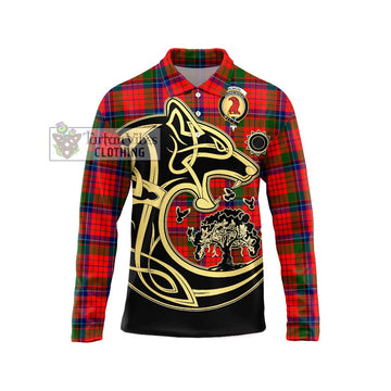 MacNicol of Scorrybreac Tartan Long Sleeve Polo Shirt with Family Crest Celtic Wolf Style