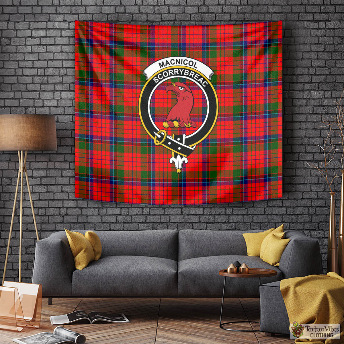 Tartan Vibes Clothing MacNicol of Scorrybreac Tartan Tapestry Wall Hanging and Home Decor for Room with Family Crest