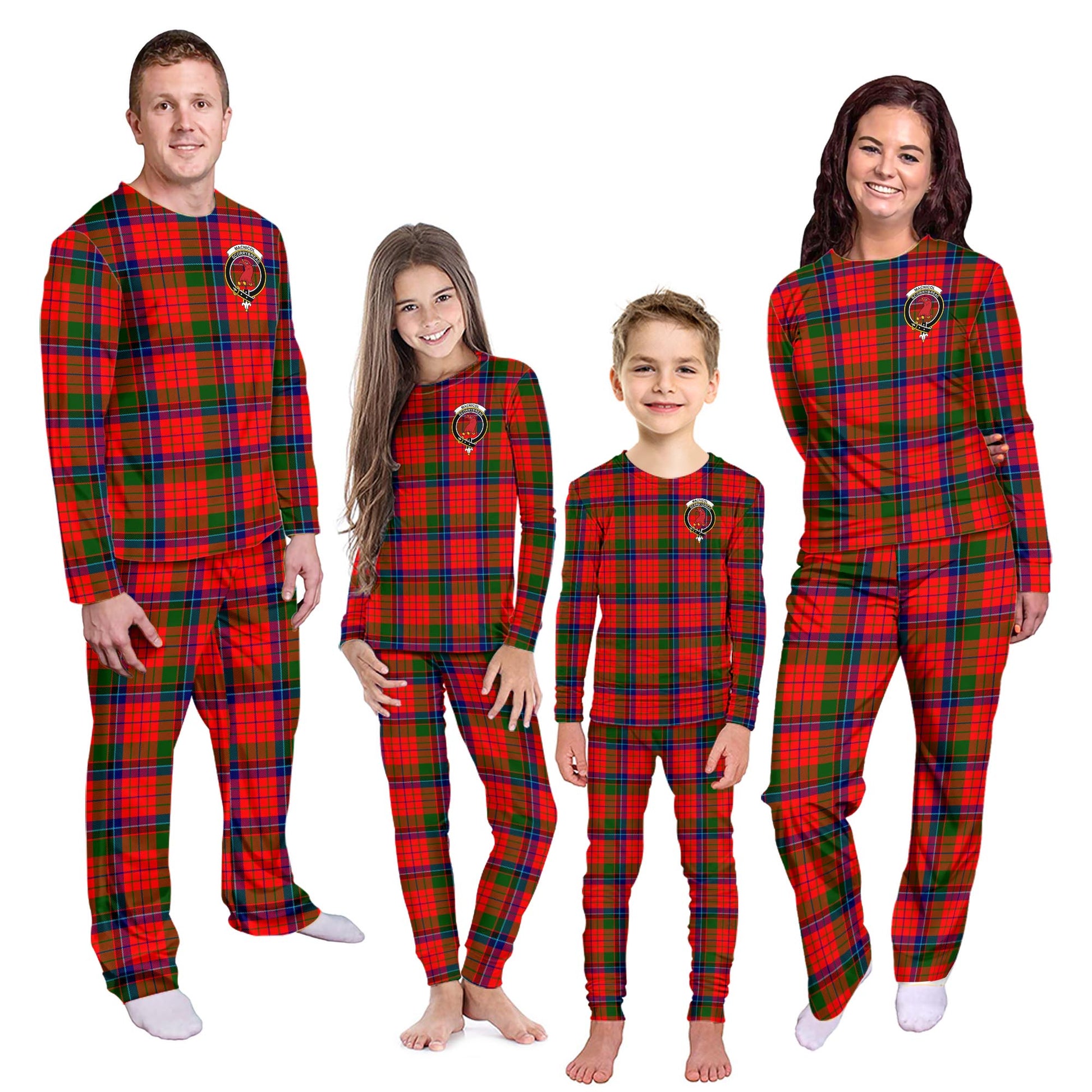 MacNicol of Scorrybreac Tartan Pajamas Family Set with Family Crest - Tartanvibesclothing