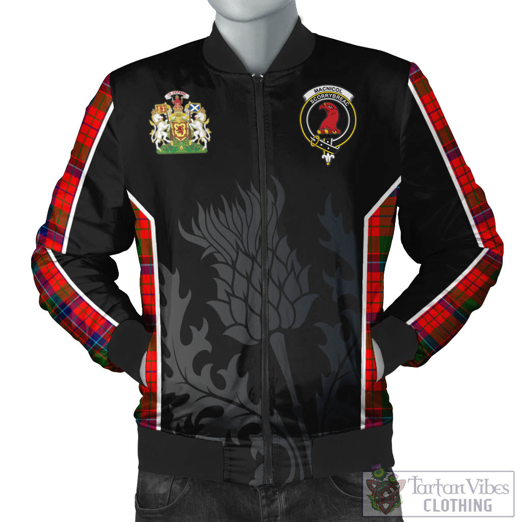 Tartan Vibes Clothing MacNicol of Scorrybreac Tartan Bomber Jacket with Family Crest and Scottish Thistle Vibes Sport Style