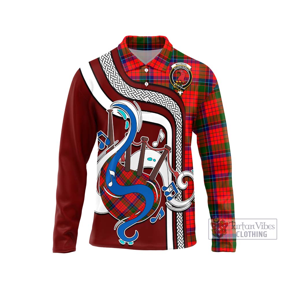 Tartan Vibes Clothing MacNicol of Scorrybreac Tartan Long Sleeve Polo Shirt with Epic Bagpipe Style