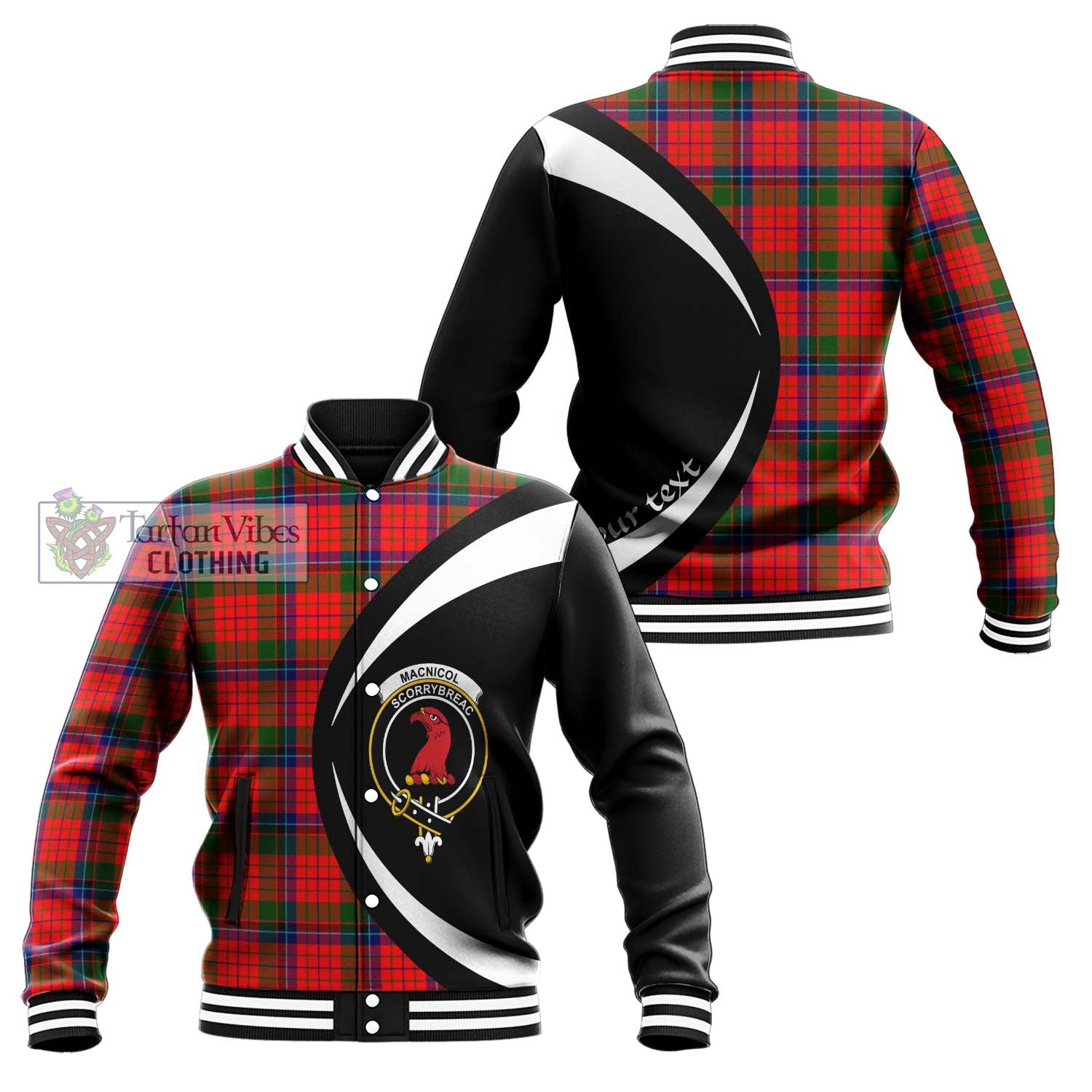 MacNicol of Scorrybreac Tartan Baseball Jacket with Family Crest Circle Style Unisex - Tartan Vibes Clothing