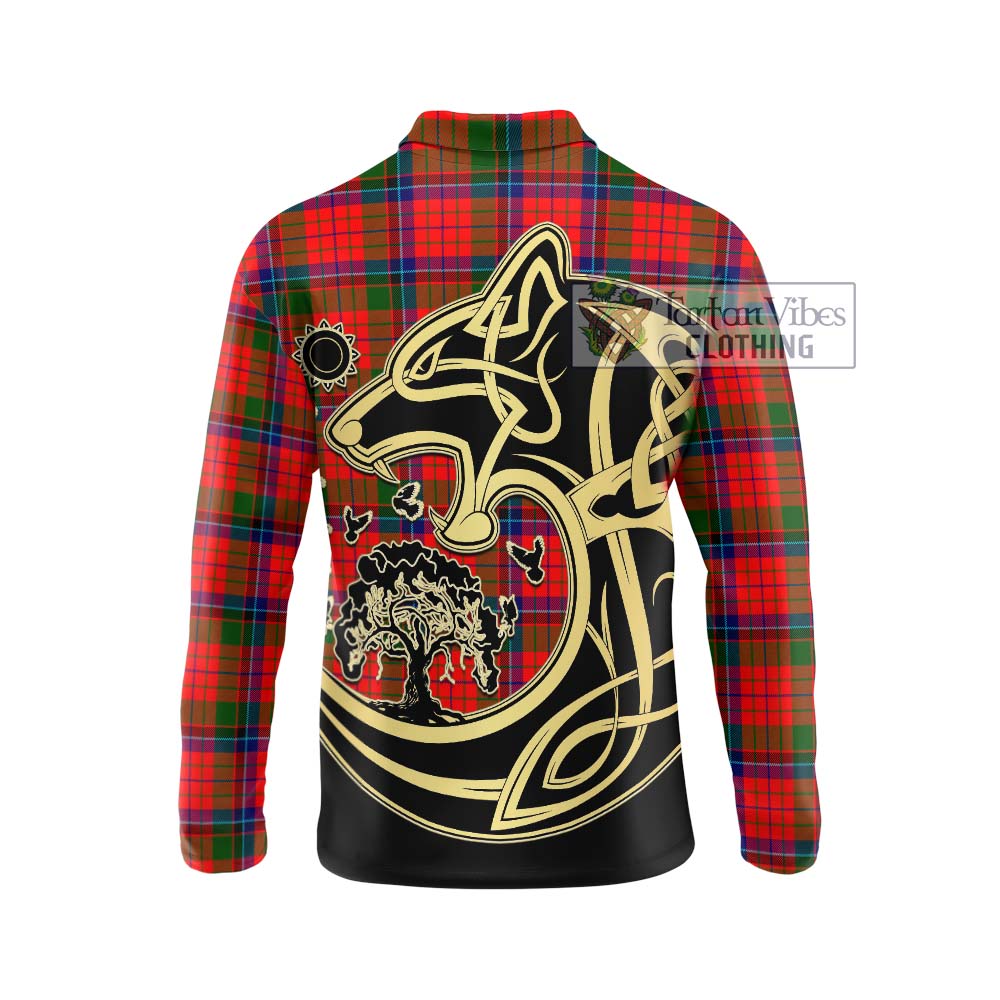 MacNicol of Scorrybreac Tartan Long Sleeve Polo Shirt with Family Crest Celtic Wolf Style - Tartanvibesclothing Shop