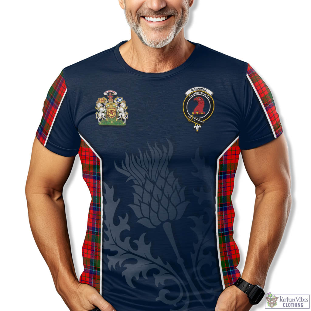 Tartan Vibes Clothing MacNicol of Scorrybreac Tartan T-Shirt with Family Crest and Scottish Thistle Vibes Sport Style