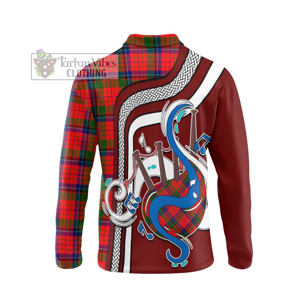 Tartan Vibes Clothing MacNicol of Scorrybreac Tartan Long Sleeve Polo Shirt with Epic Bagpipe Style