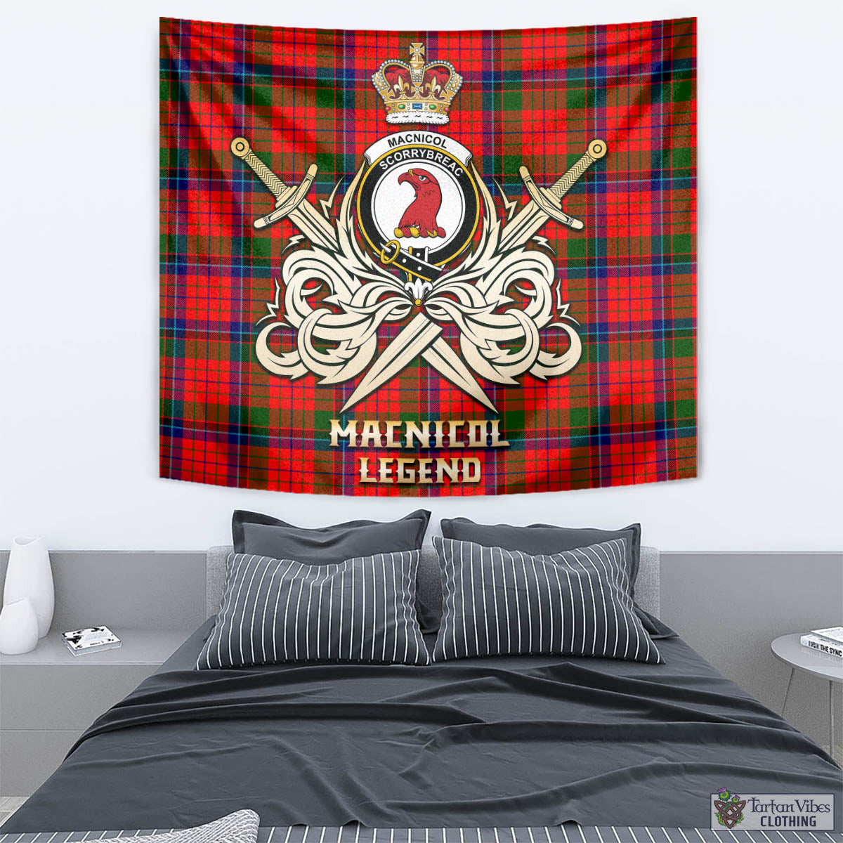 Tartan Vibes Clothing MacNicol of Scorrybreac Tartan Tapestry with Clan Crest and the Golden Sword of Courageous Legacy