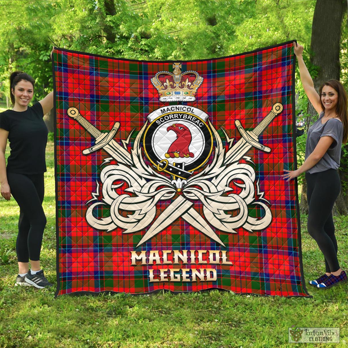 Tartan Vibes Clothing MacNicol of Scorrybreac Tartan Quilt with Clan Crest and the Golden Sword of Courageous Legacy