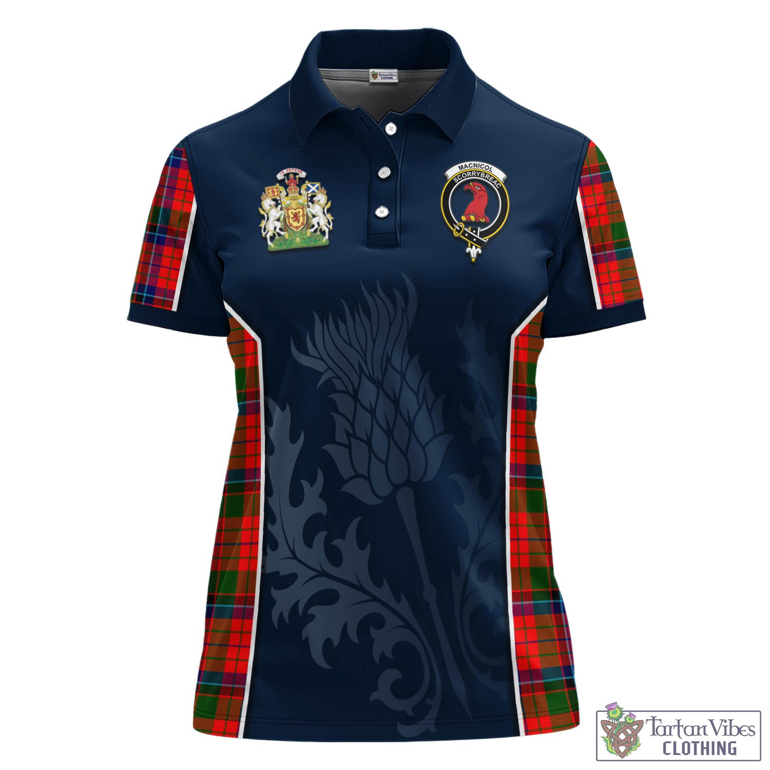 Tartan Vibes Clothing MacNicol of Scorrybreac Tartan Women's Polo Shirt with Family Crest and Scottish Thistle Vibes Sport Style