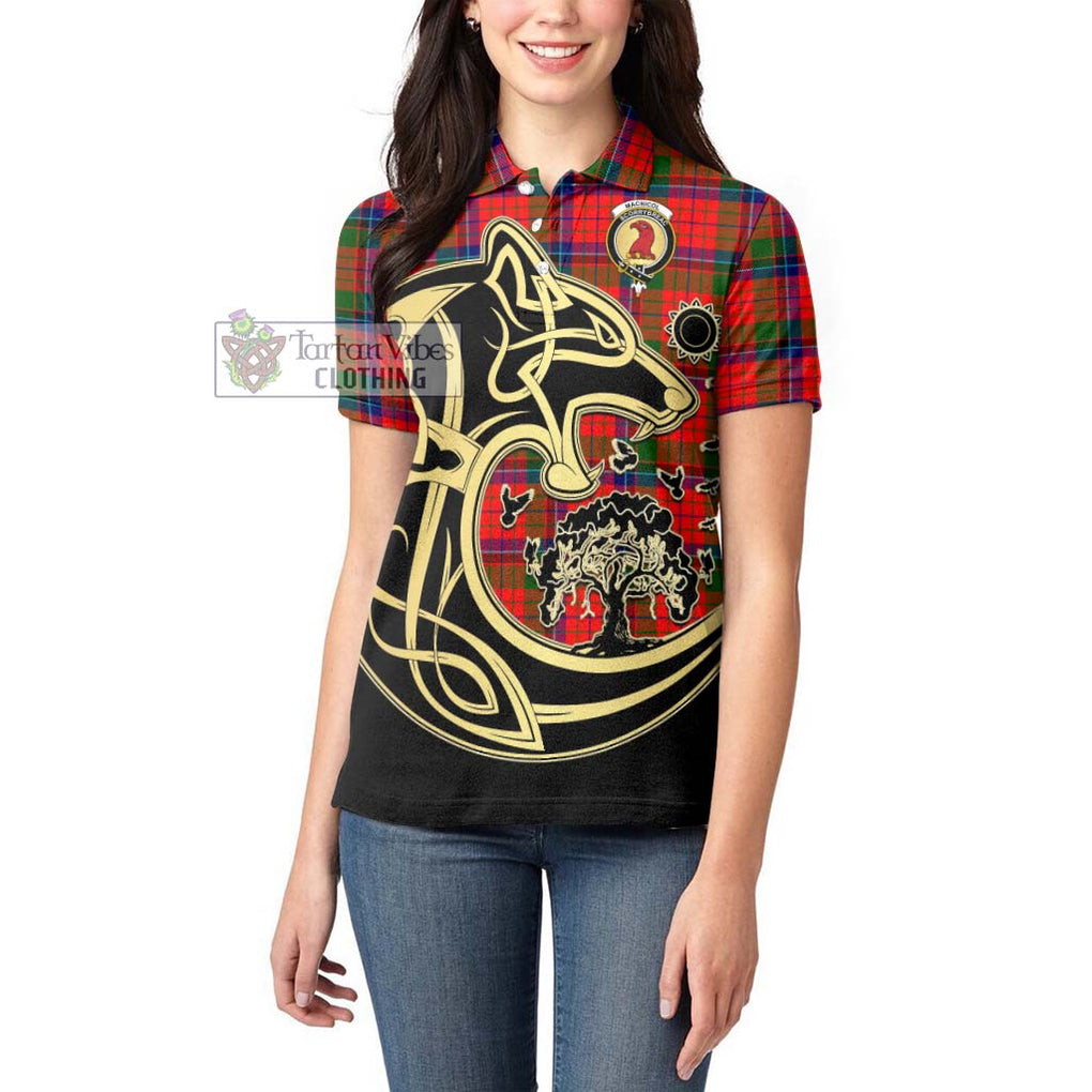 MacNicol of Scorrybreac Tartan Women's Polo Shirt with Family Crest Celtic Wolf Style - Tartanvibesclothing Shop