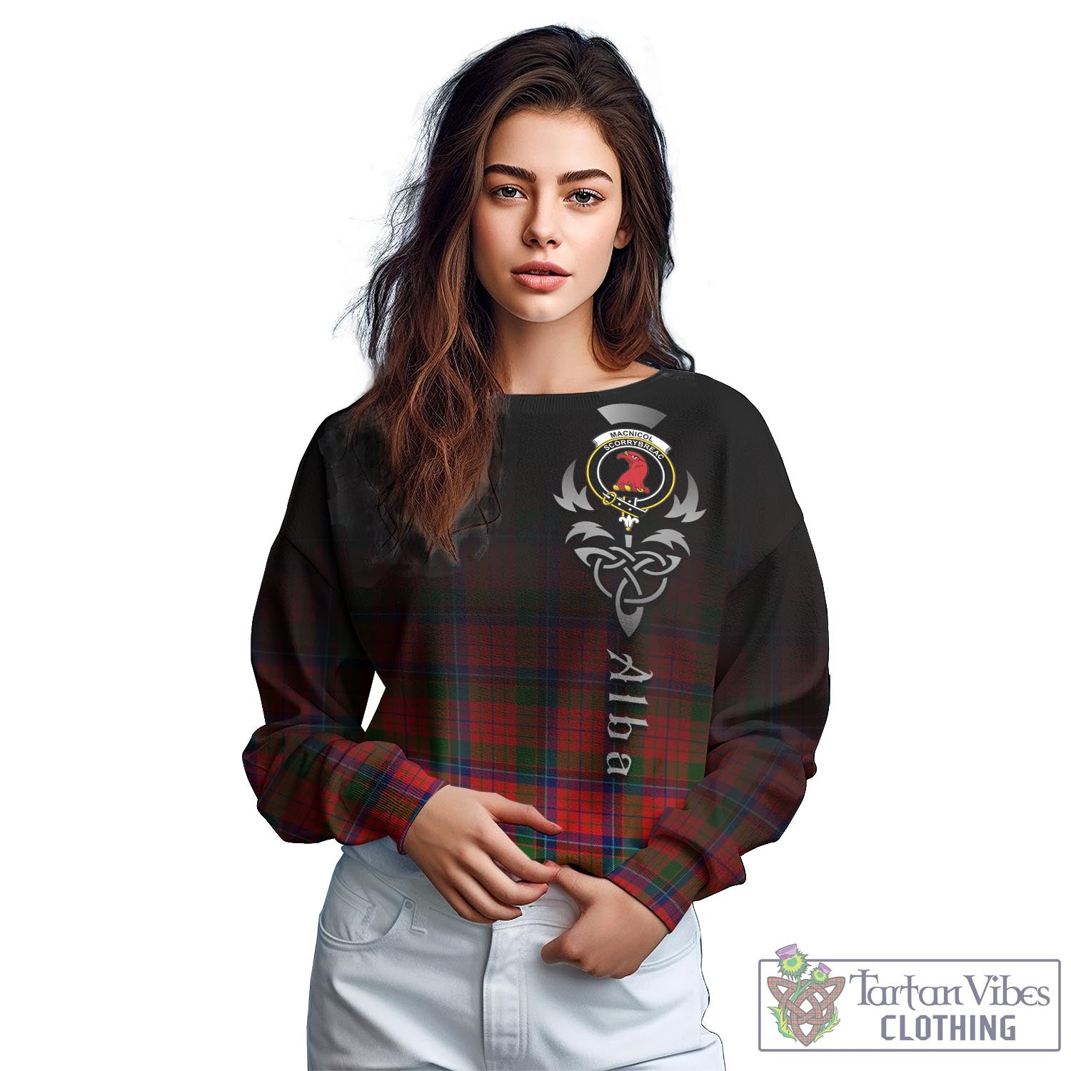 Tartan Vibes Clothing MacNicol of Scorrybreac Tartan Sweatshirt Featuring Alba Gu Brath Family Crest Celtic Inspired