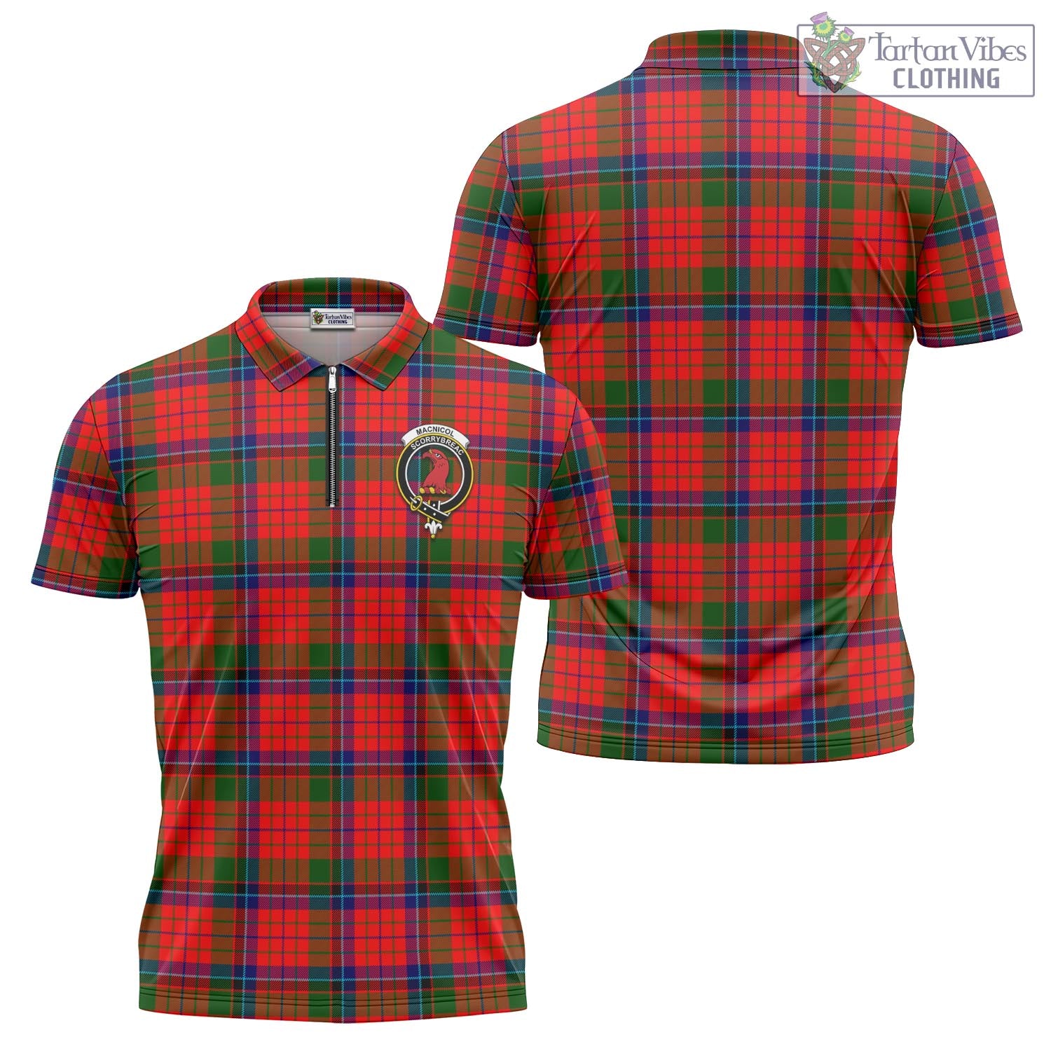 Tartan Vibes Clothing MacNicol of Scorrybreac Tartan Zipper Polo Shirt with Family Crest