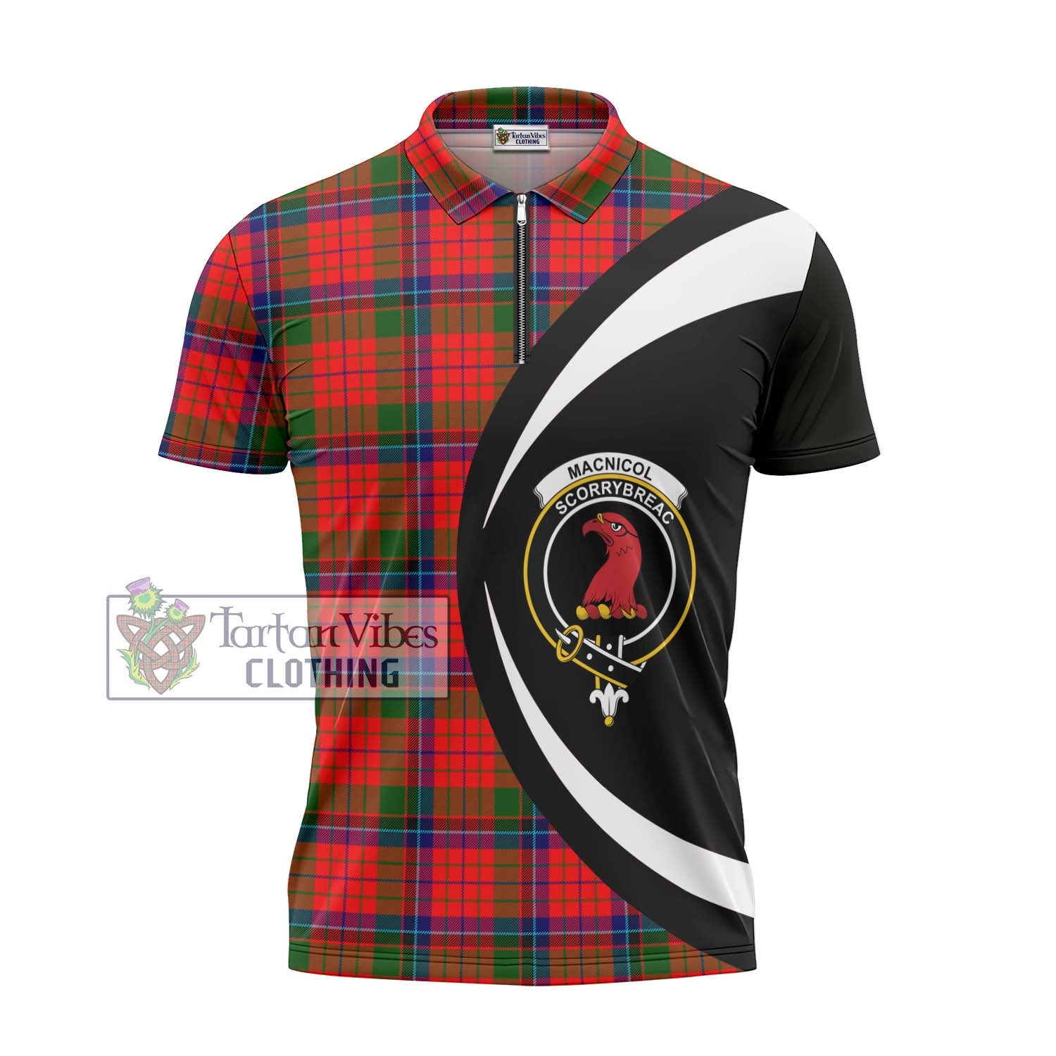 Tartan Vibes Clothing MacNicol of Scorrybreac Tartan Zipper Polo Shirt with Family Crest Circle Style