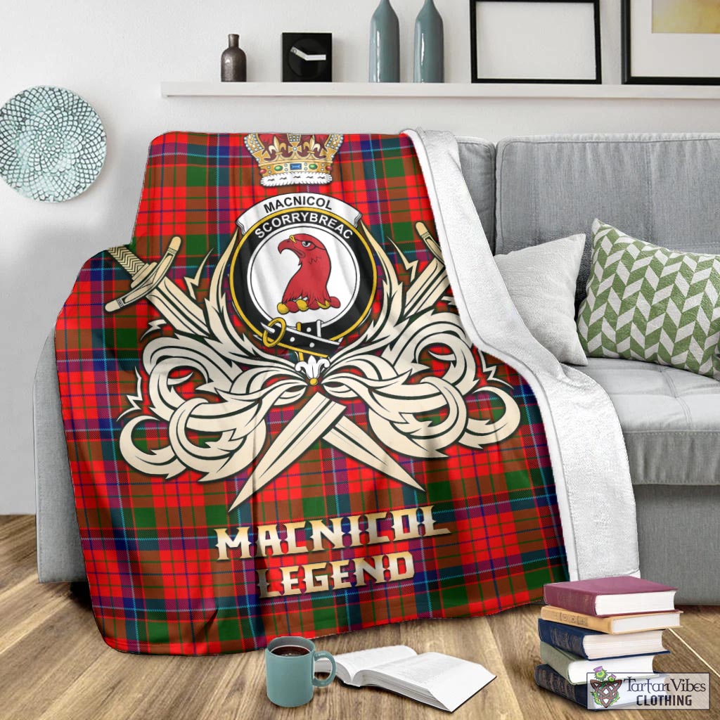 Tartan Vibes Clothing MacNicol of Scorrybreac Tartan Blanket with Clan Crest and the Golden Sword of Courageous Legacy