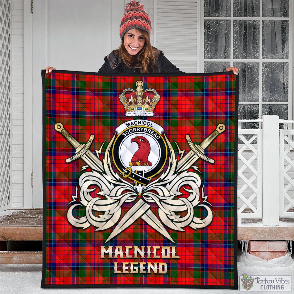 Tartan Vibes Clothing MacNicol of Scorrybreac Tartan Quilt with Clan Crest and the Golden Sword of Courageous Legacy