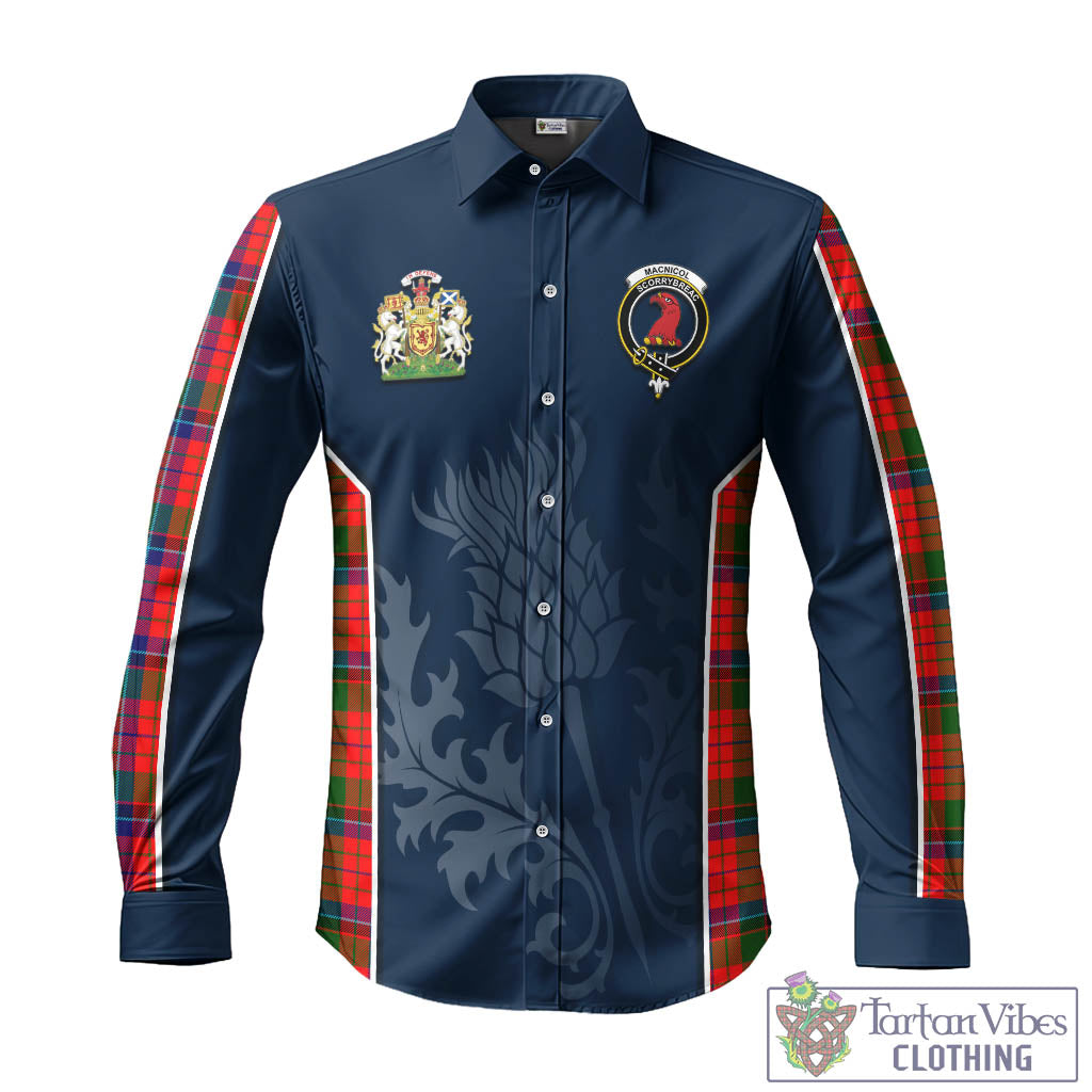 Tartan Vibes Clothing MacNicol of Scorrybreac Tartan Long Sleeve Button Up Shirt with Family Crest and Scottish Thistle Vibes Sport Style