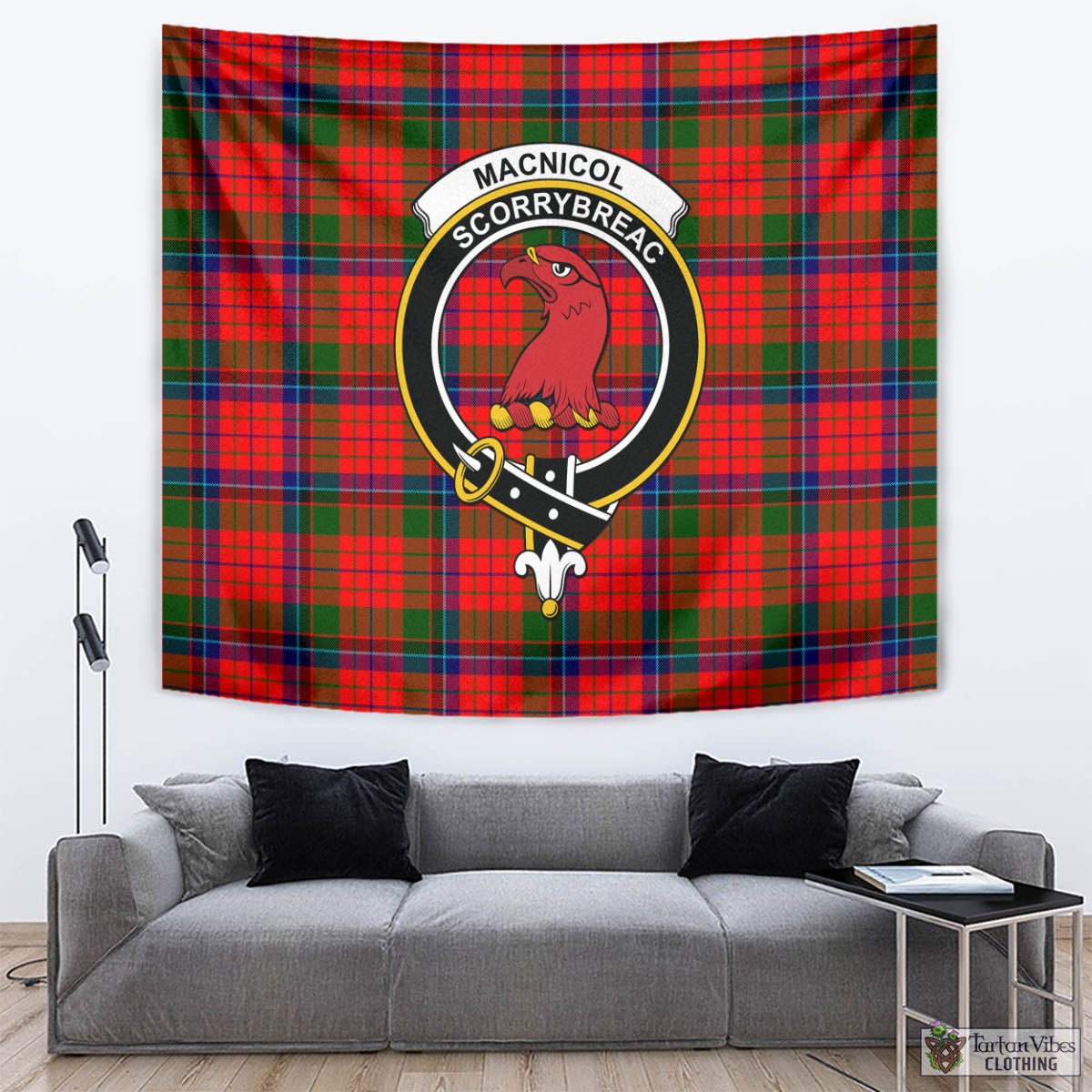 Tartan Vibes Clothing MacNicol of Scorrybreac Tartan Tapestry Wall Hanging and Home Decor for Room with Family Crest