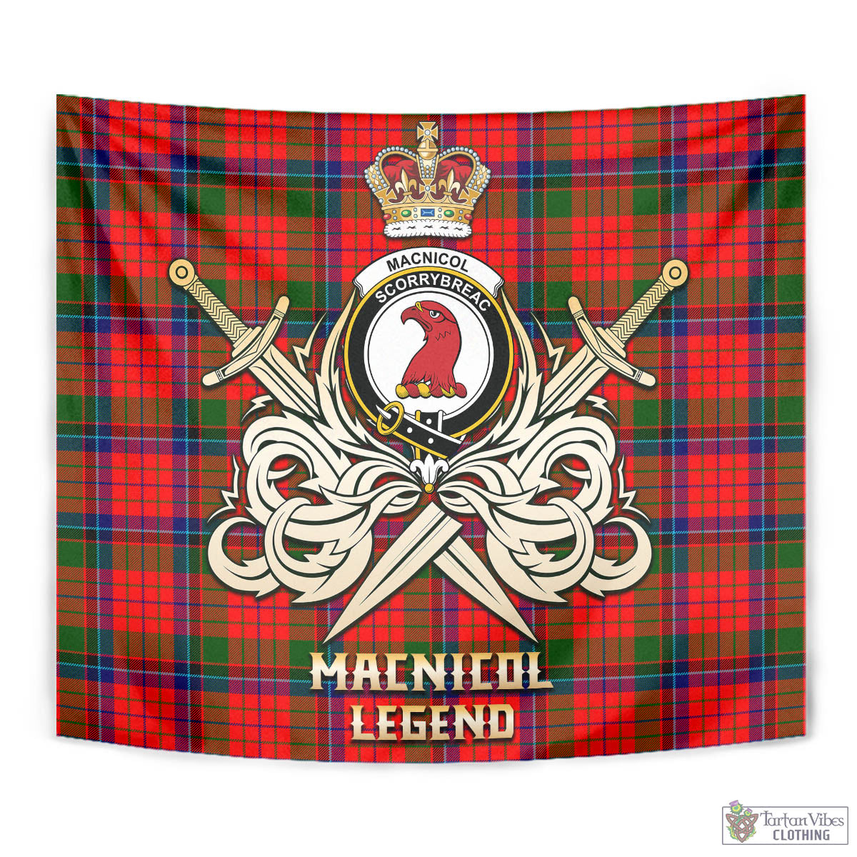 Tartan Vibes Clothing MacNicol of Scorrybreac Tartan Tapestry with Clan Crest and the Golden Sword of Courageous Legacy