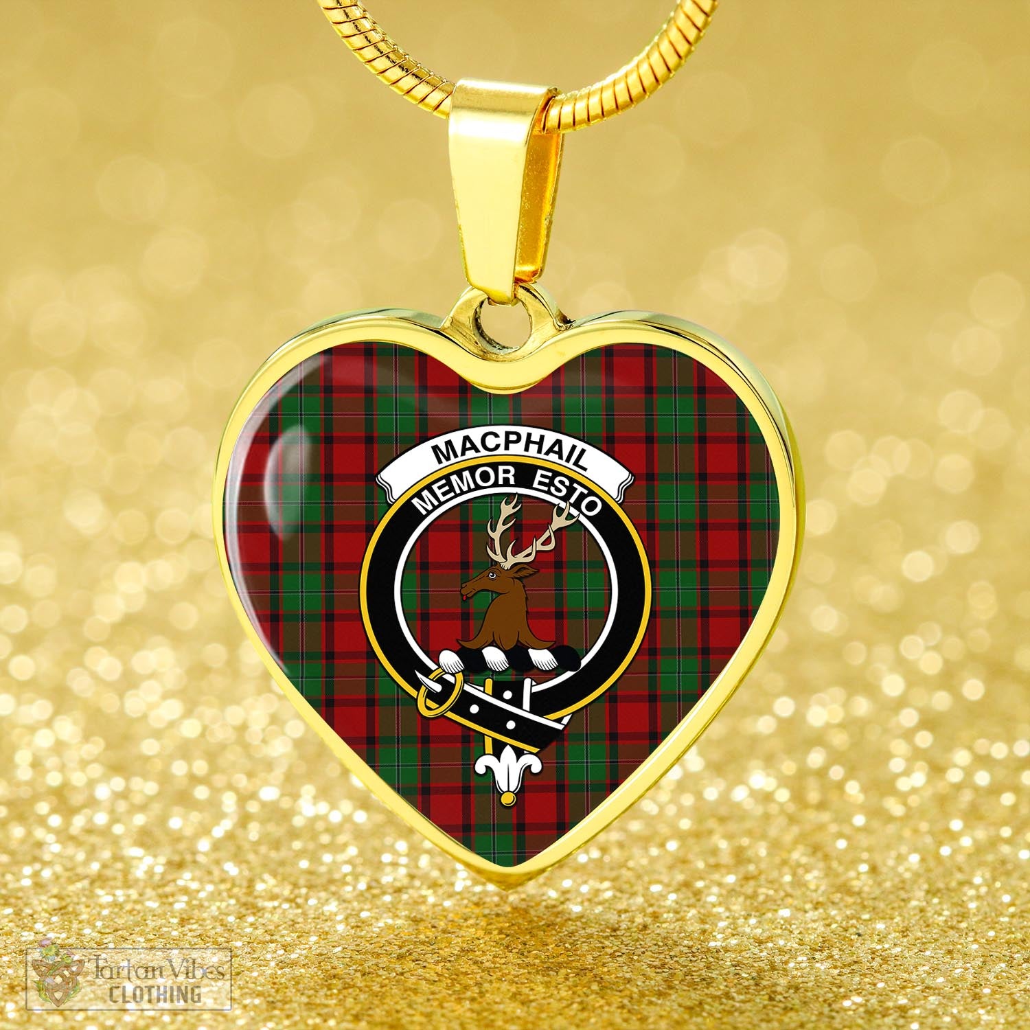 Tartan Vibes Clothing MacPhail Tartan Heart Necklace with Family Crest