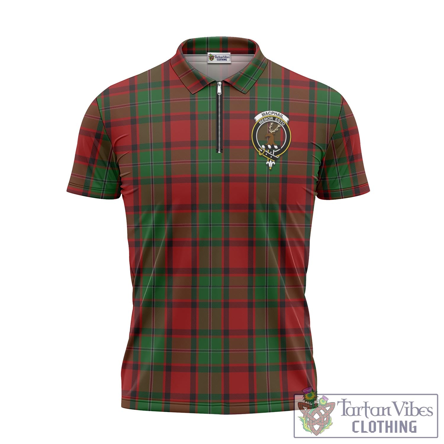 Tartan Vibes Clothing MacPhail Tartan Zipper Polo Shirt with Family Crest