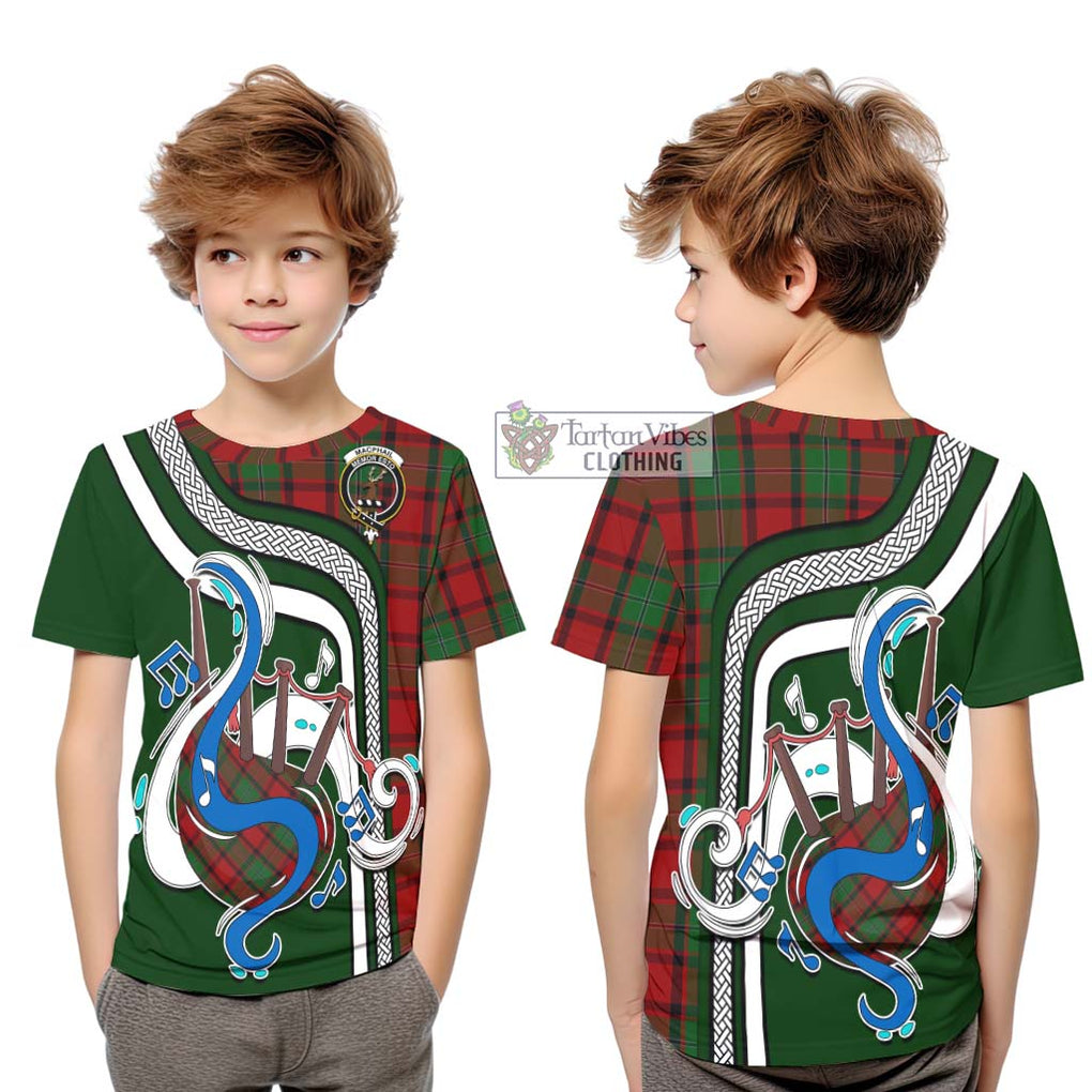 Tartan Vibes Clothing MacPhail Tartan Kid T-Shirt with Epic Bagpipe Style