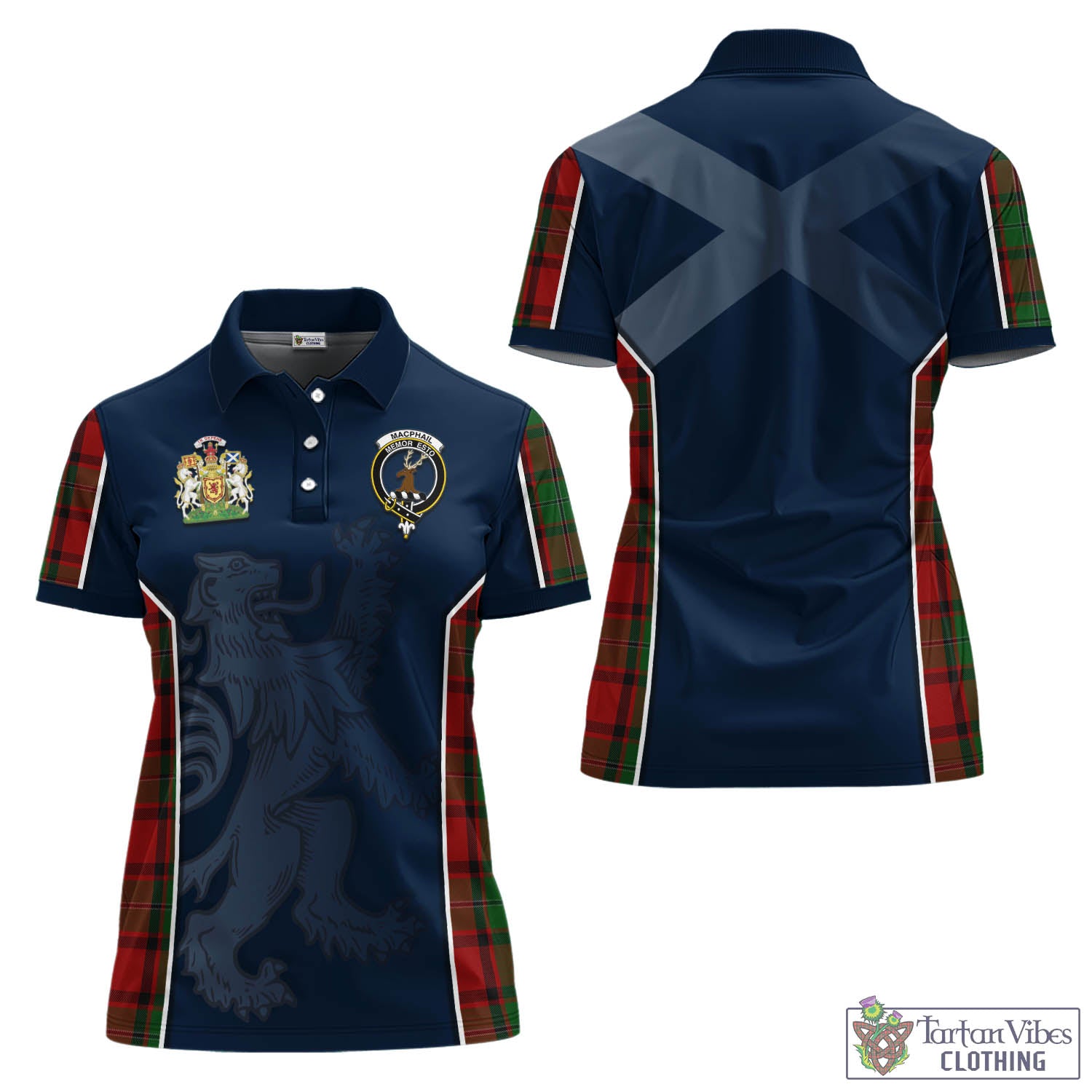 MacPhail (McPhail) Tartan Women's Polo Shirt with Family Crest and Lion Rampant Vibes Sport Style Women - Tartan Vibes Clothing