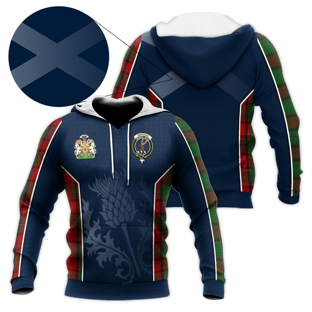 Tartan Vibes Clothing MacPhail Tartan Knitted Hoodie with Family Crest and Scottish Thistle Vibes Sport Style