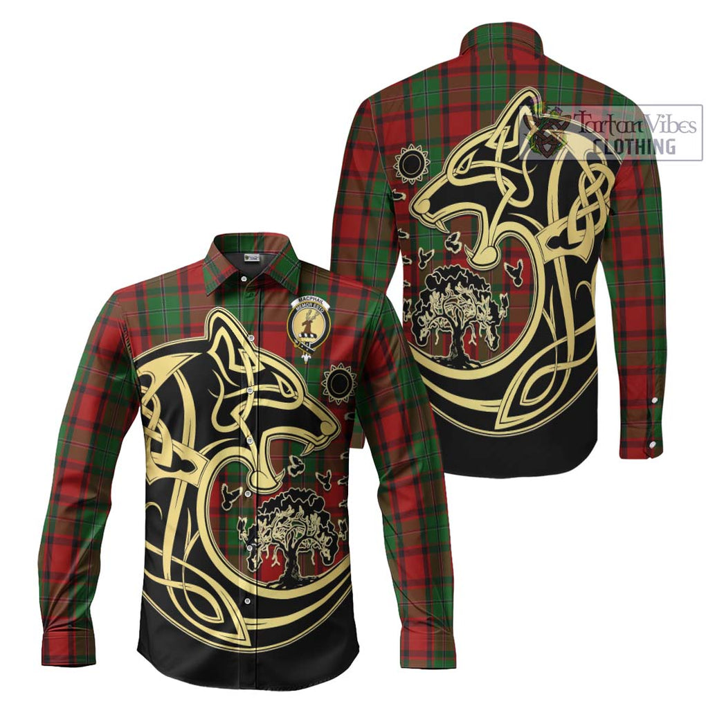 MacPhail (McPhail) Tartan Long Sleeve Button Shirt with Family Crest Celtic Wolf Style Men's Shirt S - Tartan Vibes Clothing