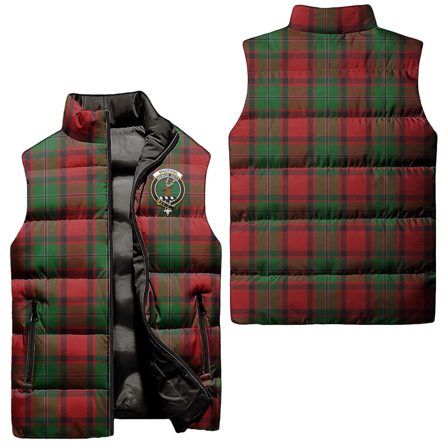 MacPhail Tartan Sleeveless Puffer Jacket with Family Crest Unisex - Tartanvibesclothing