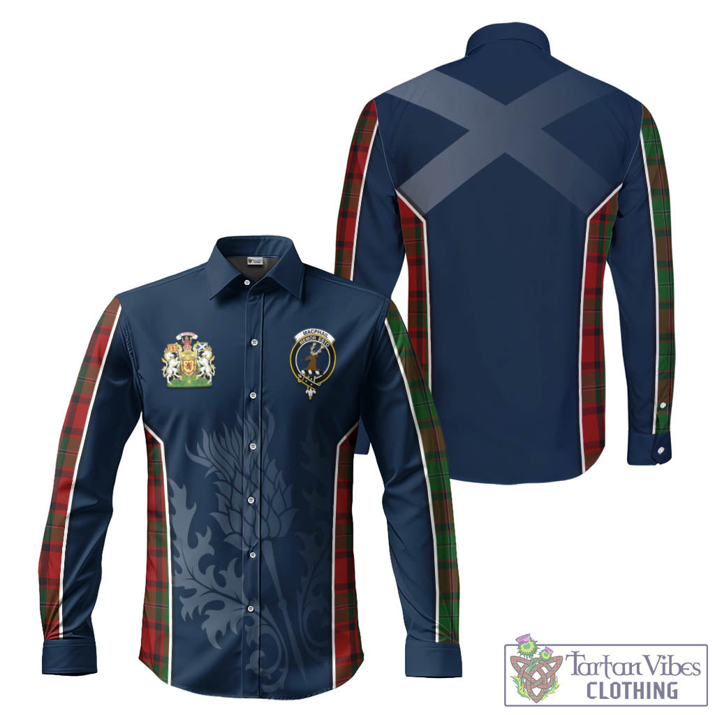 Tartan Vibes Clothing MacPhail Tartan Long Sleeve Button Up Shirt with Family Crest and Scottish Thistle Vibes Sport Style