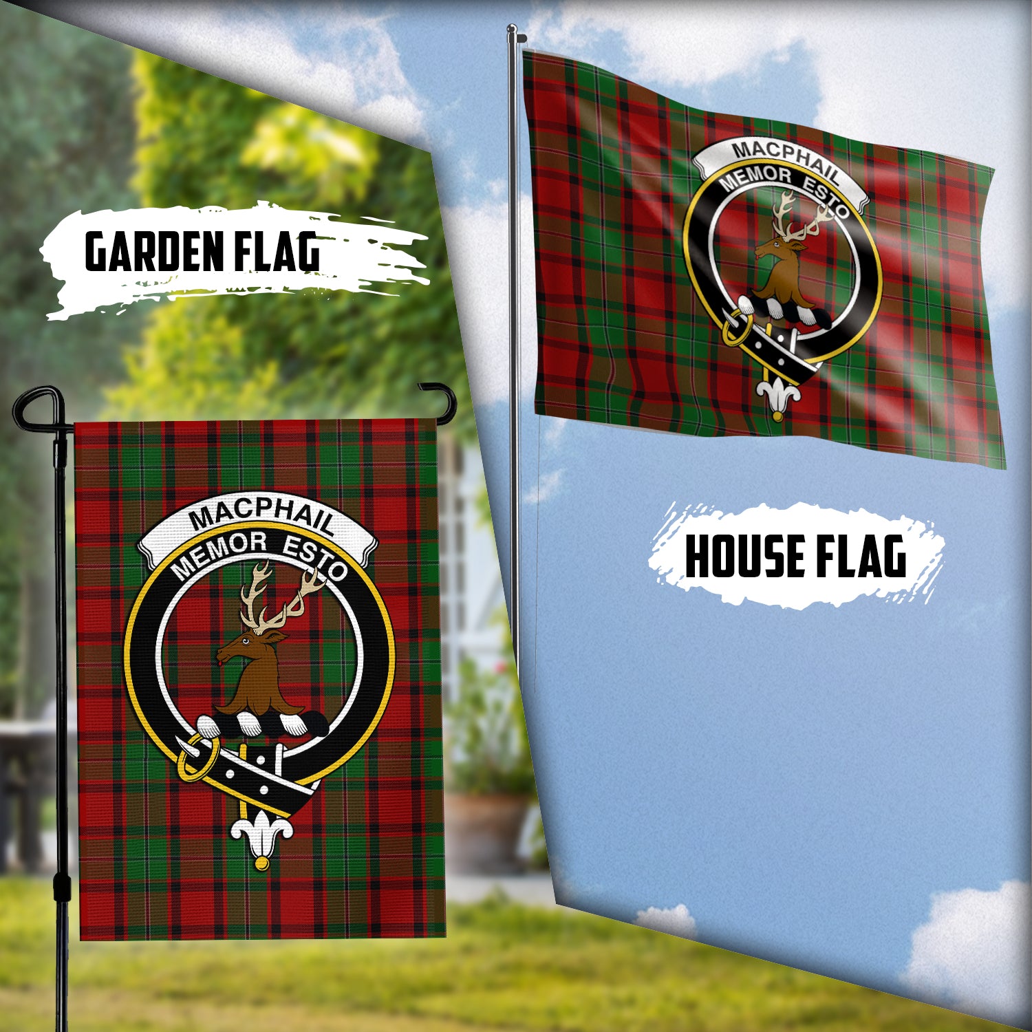 MacPhail (McPhail) Tartan Flag with Family Crest Garden Flag (Vertical) - Tartan Vibes Clothing