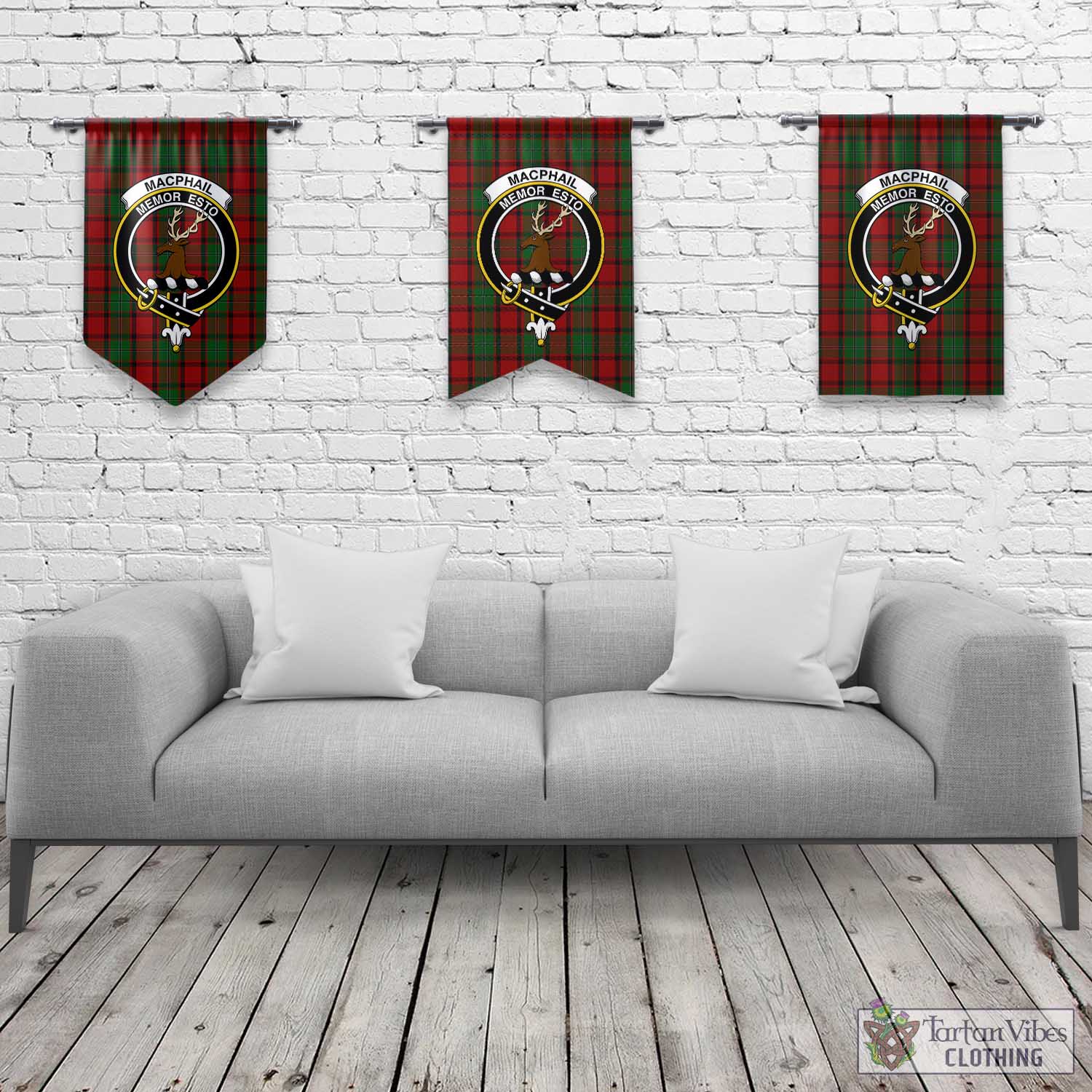 Tartan Vibes Clothing MacPhail Tartan Gonfalon, Tartan Banner with Family Crest