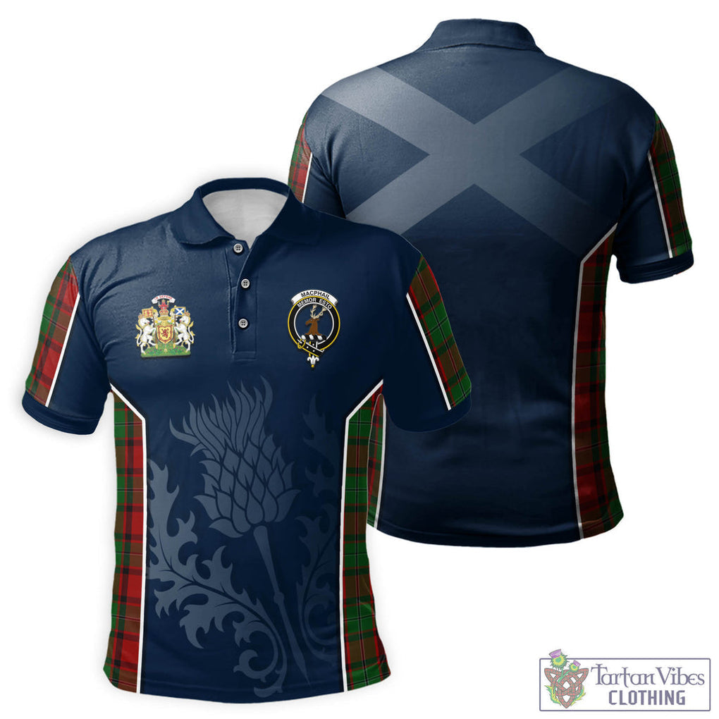 Tartan Vibes Clothing MacPhail Tartan Men's Polo Shirt with Family Crest and Scottish Thistle Vibes Sport Style