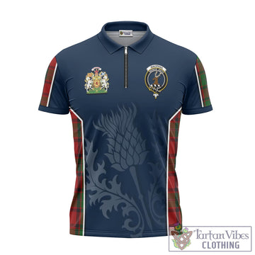 MacPhail (McPhail) Tartan Zipper Polo Shirt with Family Crest and Scottish Thistle Vibes Sport Style