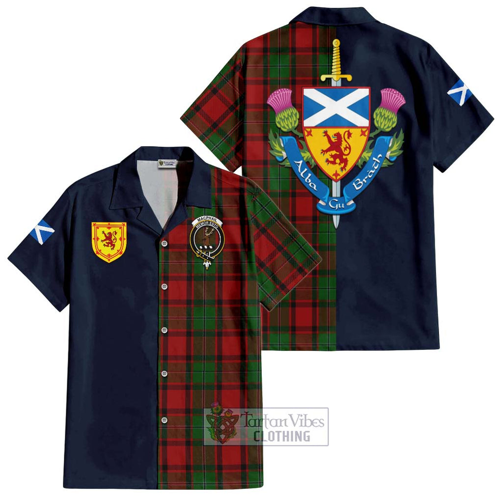 Tartan Vibes Clothing MacPhail Tartan Short Sleeve Button Shirt with Scottish Lion Royal Arm Half Style