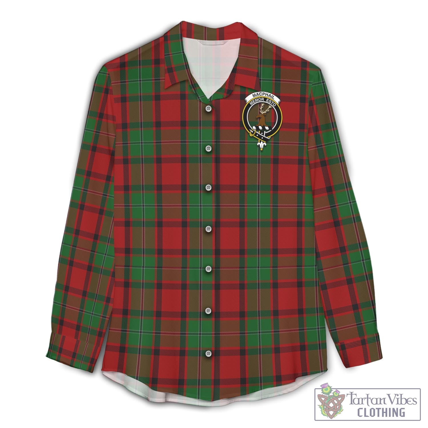 Tartan Vibes Clothing MacPhail Tartan Womens Casual Shirt with Family Crest