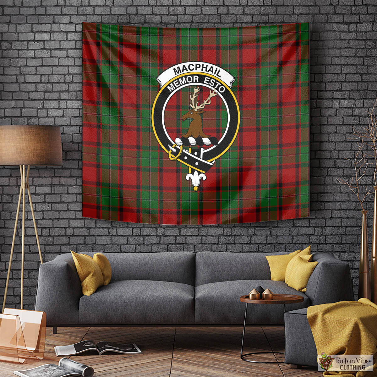 Tartan Vibes Clothing MacPhail Tartan Tapestry Wall Hanging and Home Decor for Room with Family Crest