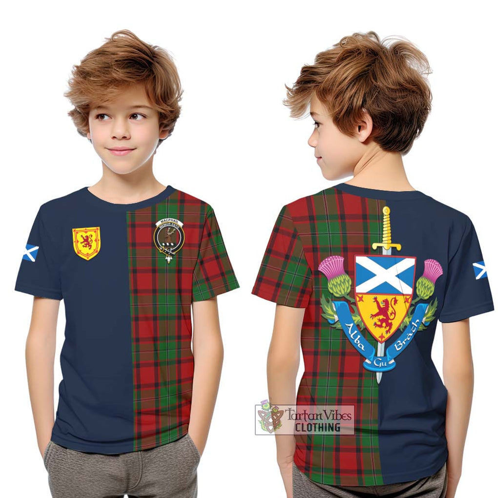 Tartan Vibes Clothing MacPhail Tartan Kid T-Shirt with Scottish Lion Royal Arm Half Style